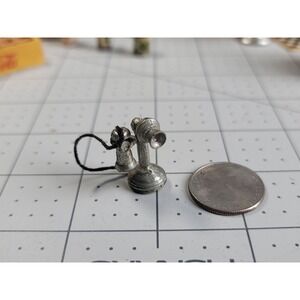 Dollhouse Miniature Antique Phone Pewter 1.5" Vintage Candlestick Phone